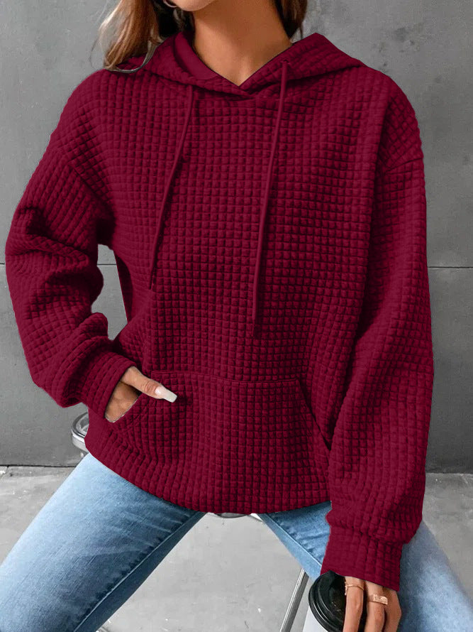 Damen Waffelstruktur Kapuzenpullover mit Kängurutasche und lässigem Schnitt Drune