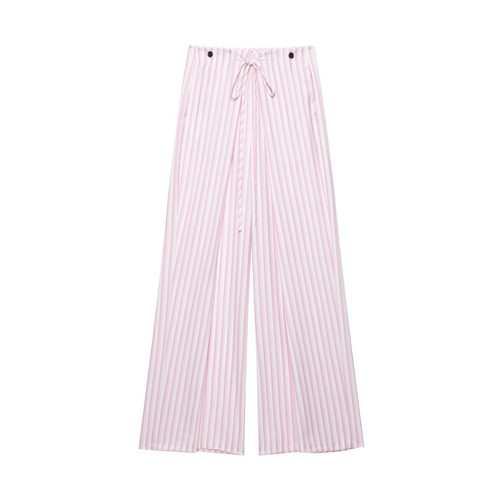 Damen Leichte Highwaist Palazzohose mit weitem Bein, Tunnelzug und vertikalem Streifenmuster Drune
