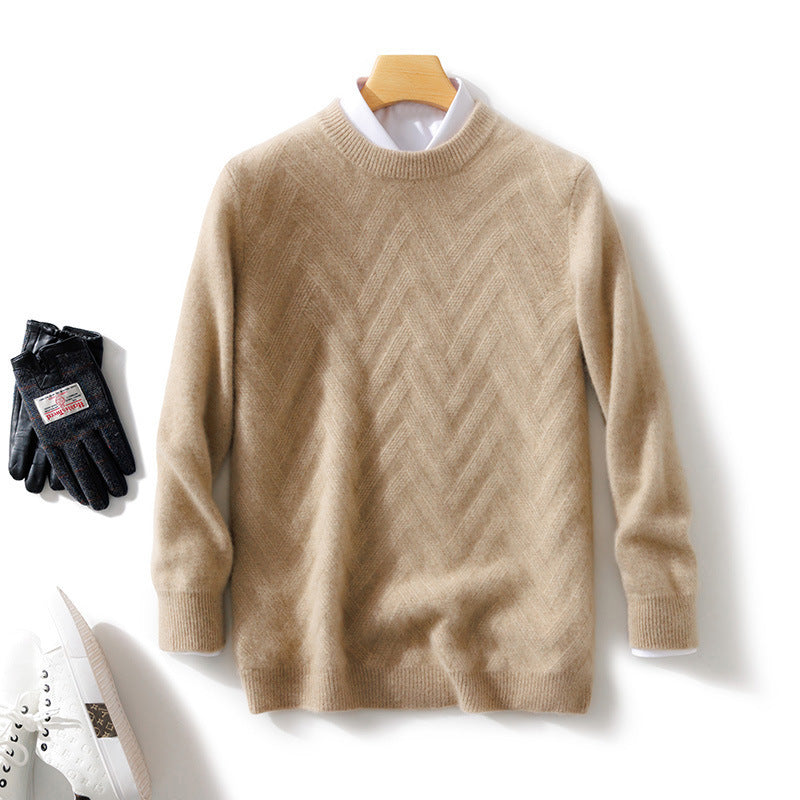 Herren Feiner Rundhalspullover aus Kaschmir‑Mix mit Chevron‑Struktur Drune