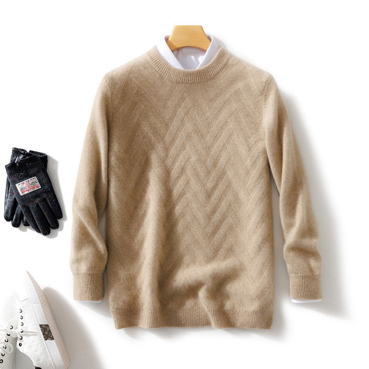 Herren Feiner Rundhalspullover aus Kaschmir‑Mix mit Chevron‑Struktur Drune