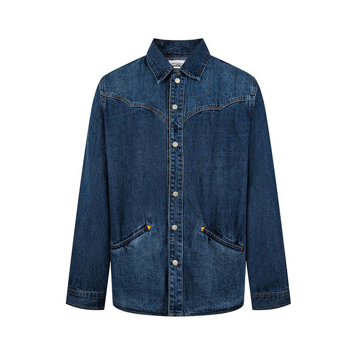 Unisex Jeans-Overshirt mit Druckknöpfen, Westernpasse und schlichten Eingrifftaschen Drune