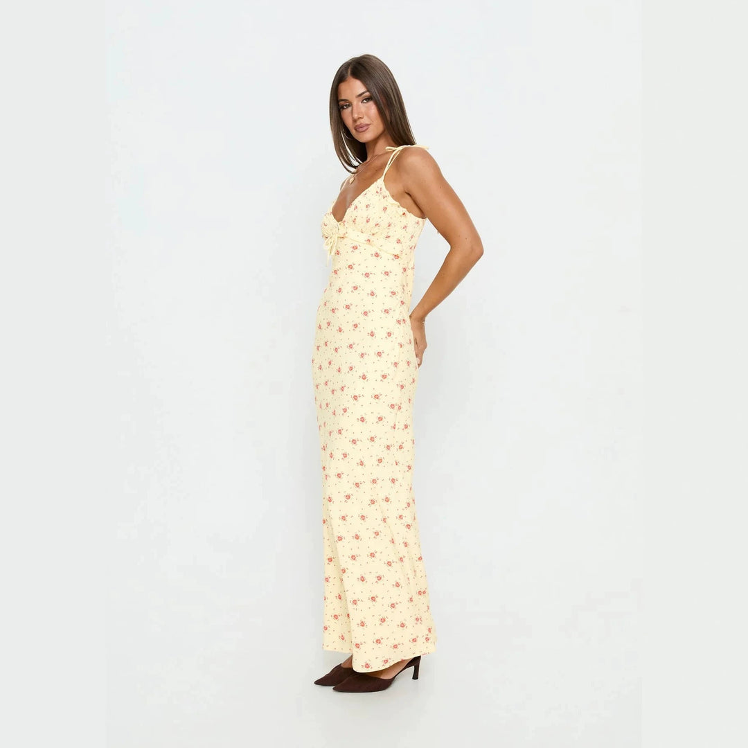 Damen Maxi-Kleid mit verspieltem Blumenmuster und verstellbaren Spaghetti-Trägern Drune