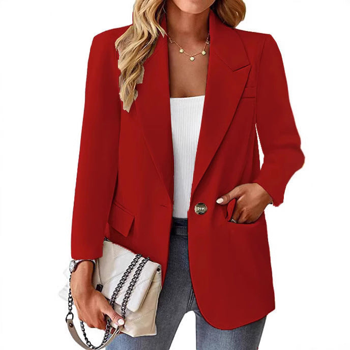 Damen Longline-Blazer im Oversize-Stil mit markantem Revers, Metallknopf und Pattentaschen Drune