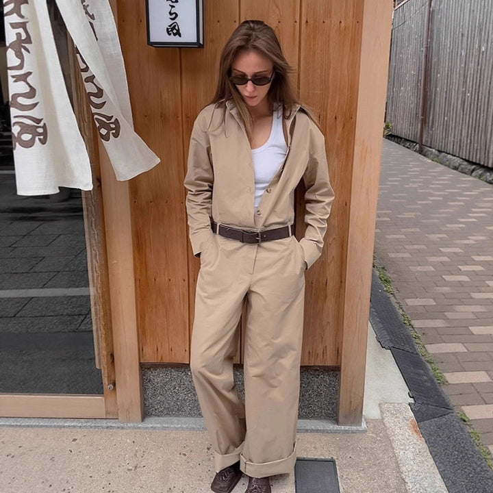Damen Eleganter Utility-Jumpsuit mit tailliertem Schnitt und praktischen Taschen Drune