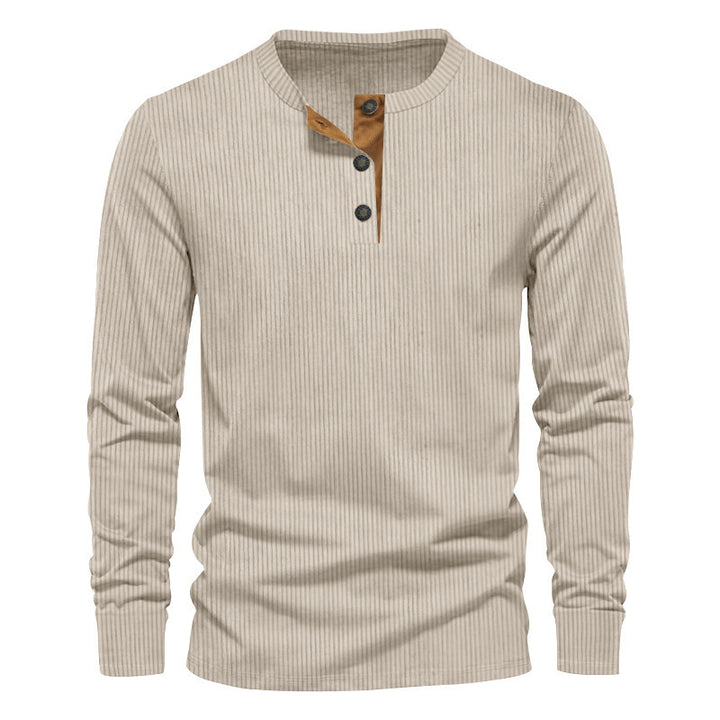 Herren lässiges Langarmshirt mit Knopfleiste und Rippstruktur Drune