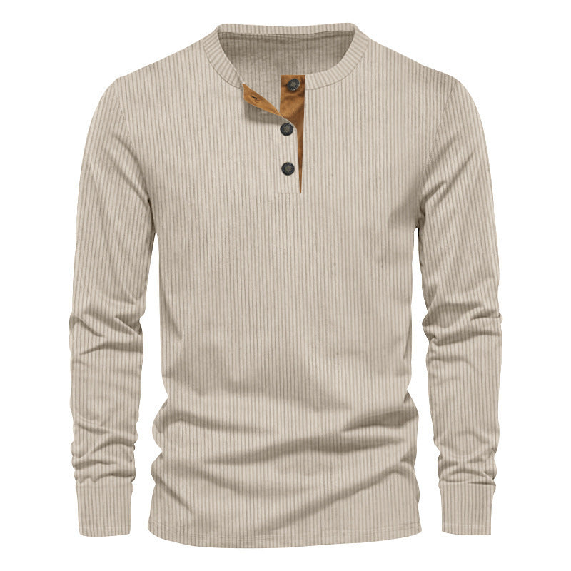 Herren lässiges Langarmshirt mit Knopfleiste und Rippstruktur Drune