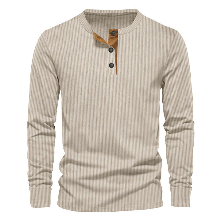 Herren lässiges Langarmshirt mit Knopfleiste und Rippstruktur Drune
