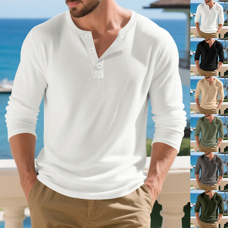 Herren Langarm-Henley-Shirt mit strukturierter Oberfläche Drune