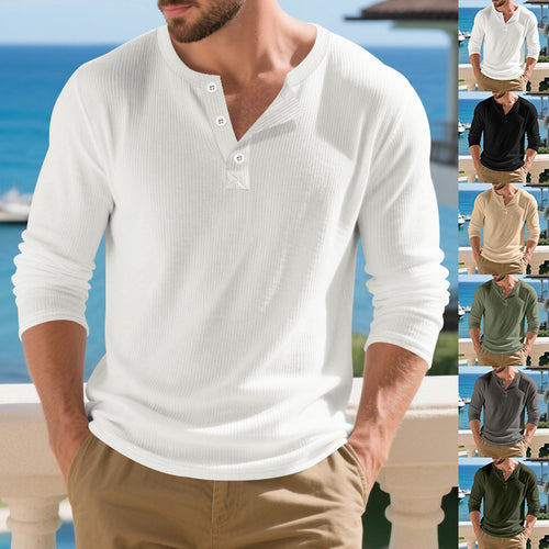 Herren Langarm-Henley-Shirt mit strukturierter Oberfläche Drune