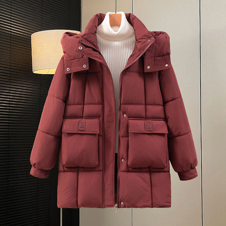 Damen funktionelle und stilvolle Winterjacke mit Taschen und Kapuze Drune