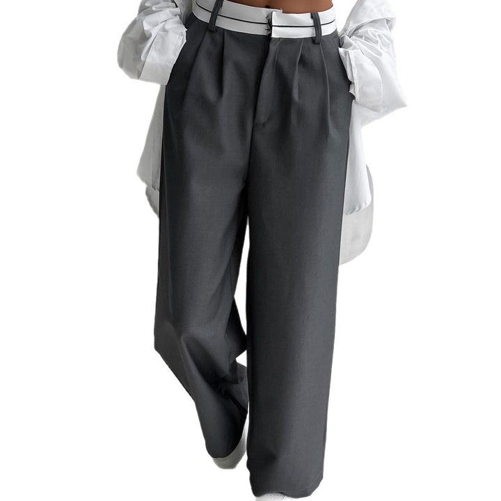 Damen weite Stoffhose mit elastischem Bund und kontrastierendem Gürtel Drune