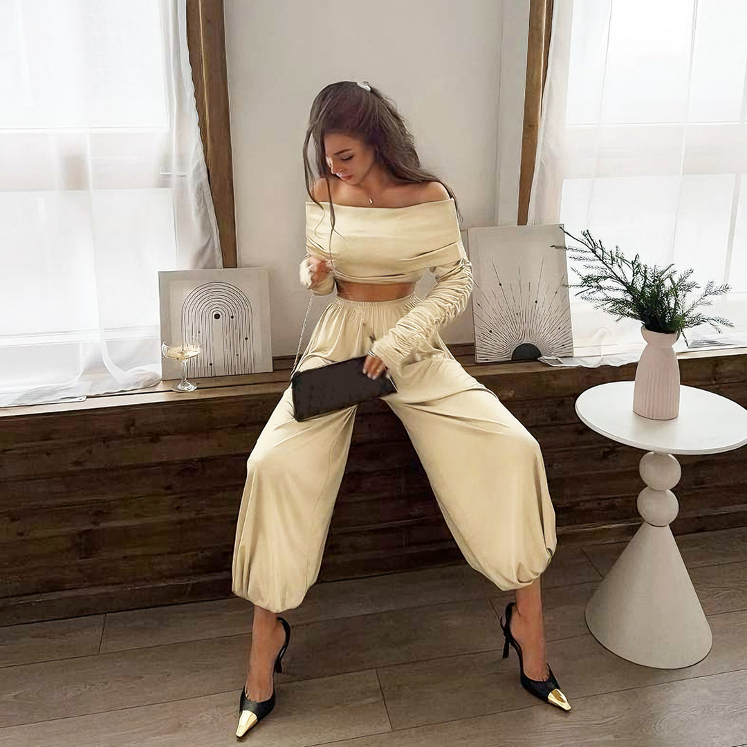 Damen Off-Shoulder Overall mit Raffungen und weitem Bein Drune