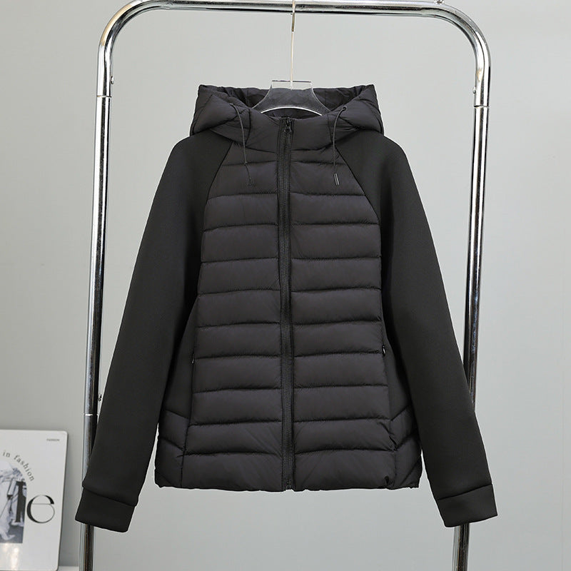 Damen Leichtgewichtige Hybrid-Pufferjacke mit Kapuze und Softshell-Ärmeln Drune