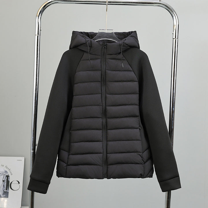Damen Leichtgewichtige Hybrid-Pufferjacke mit Kapuze und Softshell-Ärmeln Drune