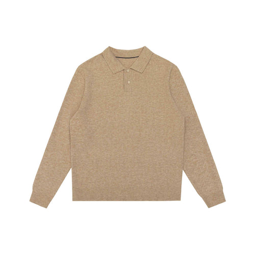 Unisex Gerippter Polokragen-Pullover aus Feinstrick mit Knopfleiste Drune