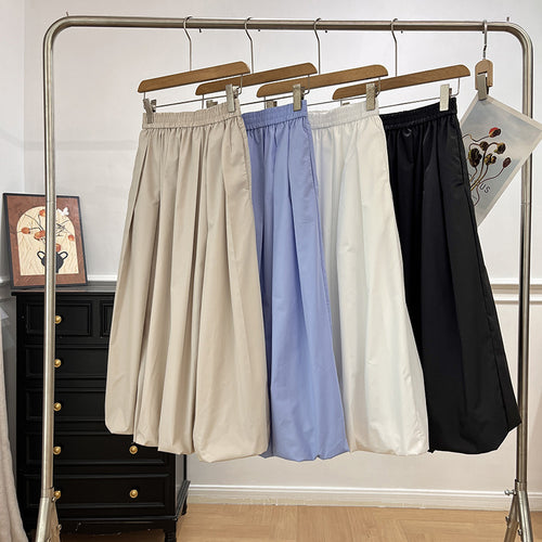 Damen Eleganter Midirock mit elastischem Bund und voluminösem Schnitt Drune