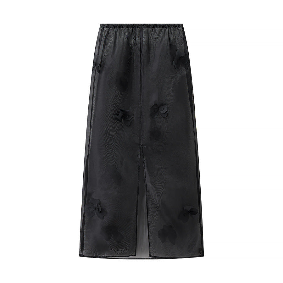 Damen Transparenter Organza-Unterrock mit elastischem Bund und 3D‑Blütenapplikation Drune