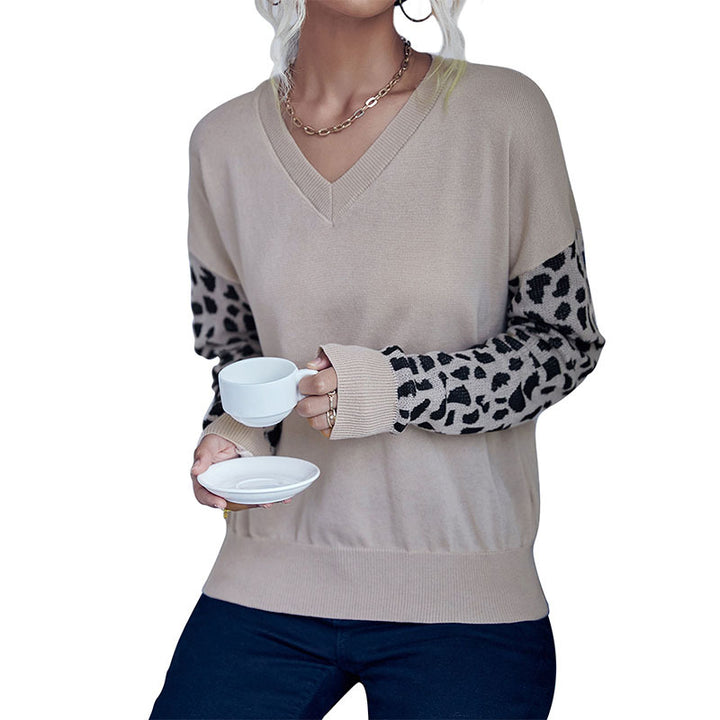 Damen V‑Ausschnitt-Feinstrickpullover mit Animal-Motivärmeln und elastischem Saum Drune