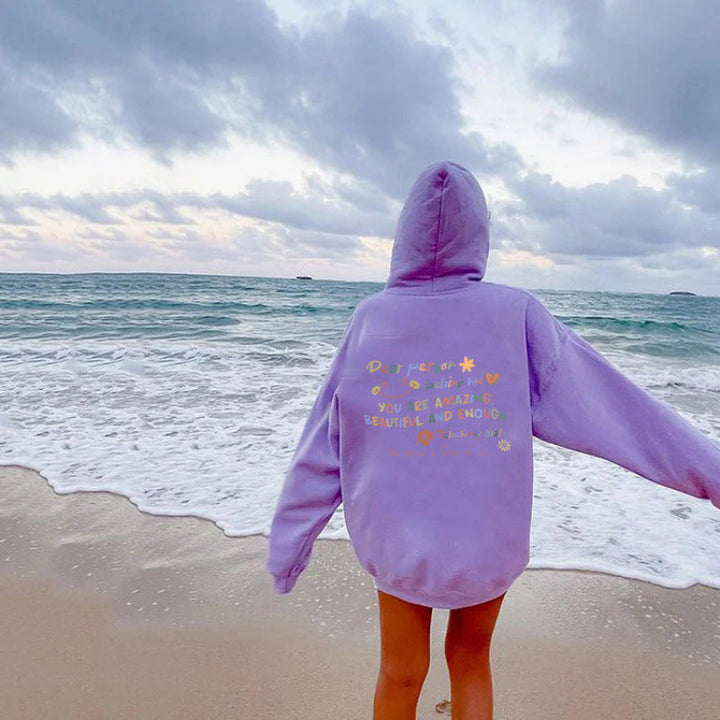 Damen Kapuzenpullover mit motivierendem Schriftzug und komfortabler Passform Drune