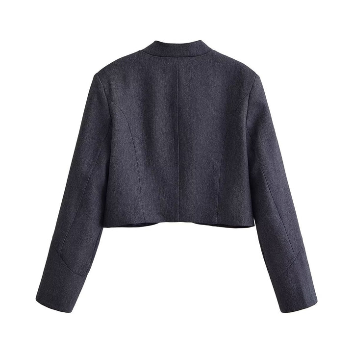 Damen Cropped‑Blazer im Bolero‑Stil mit Spitzenbordüre und Zierknöpfen Drune