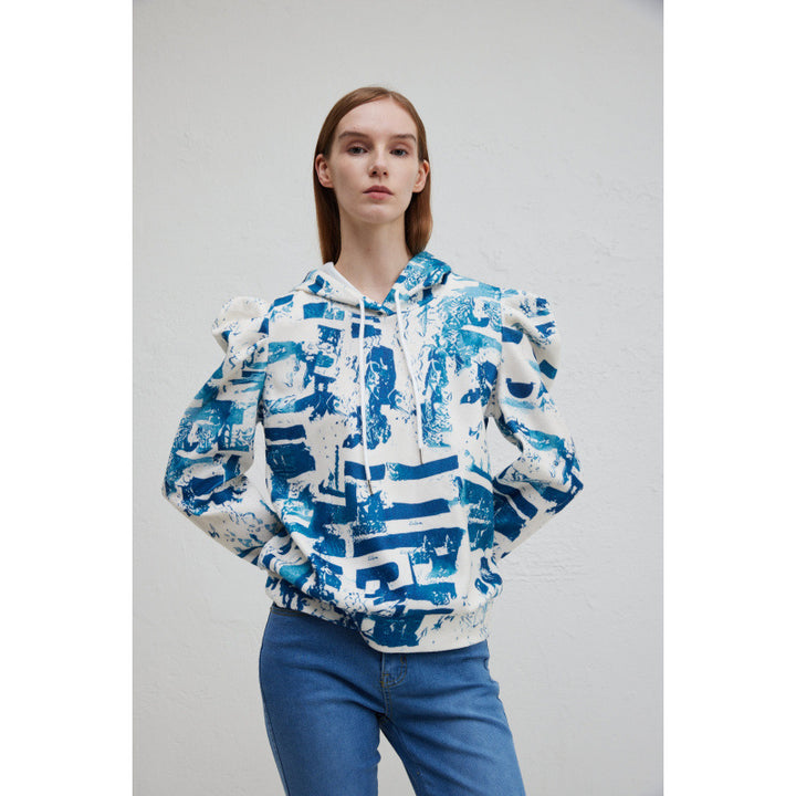 Damen Kapuzenpullover mit modischem Rüschendesign und kreativem Druck Drune