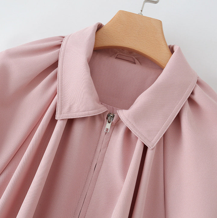 Damen Kurzjacke mit Kräusel-Volants, weitem Ärmel und Reißverschluss Drune