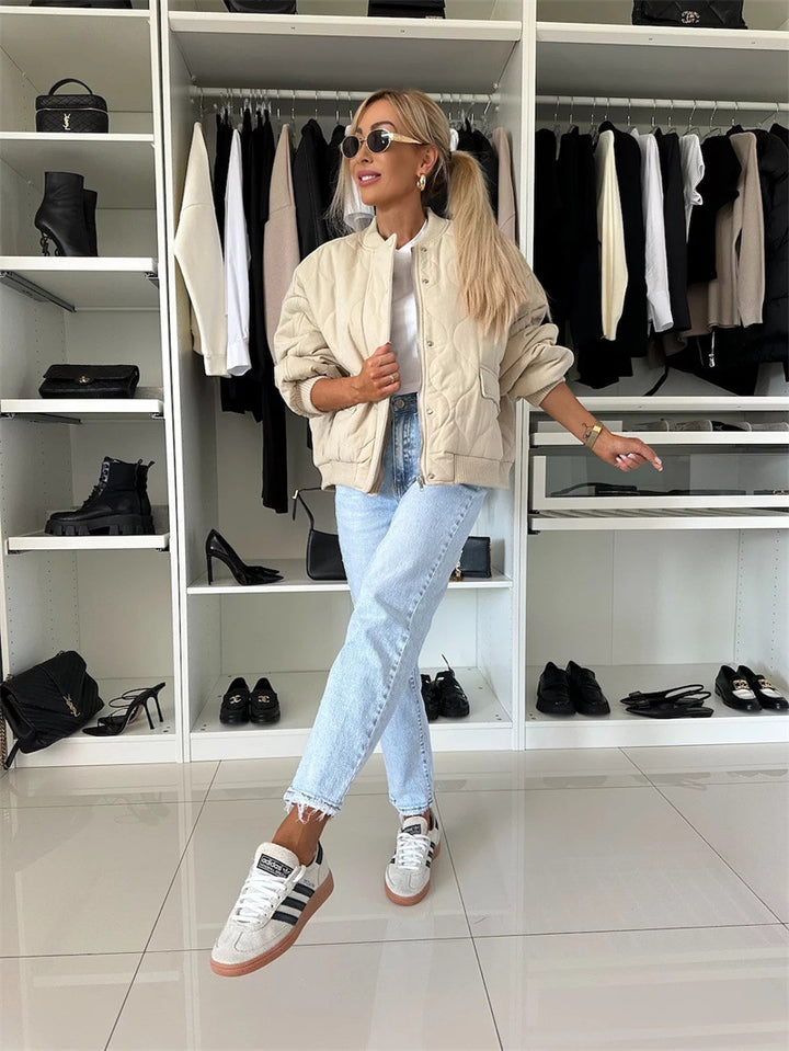 Damen lässige Steppjacke mit Knopfverschluss und elastischen Bündchen Drune