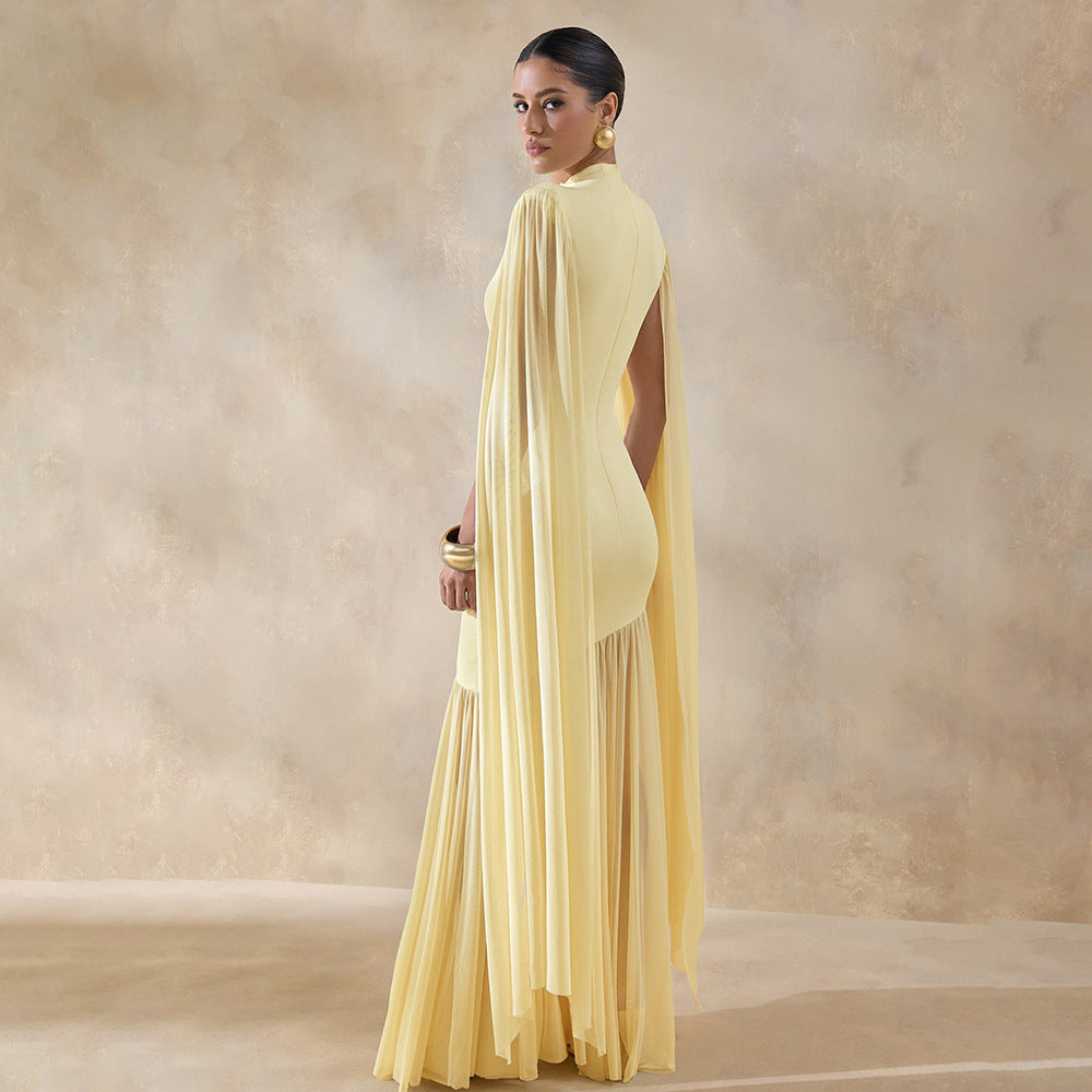 Damen Elegantes Maxikleid mit fließendem Stoff und ausgefallenen Ärmeln Drune