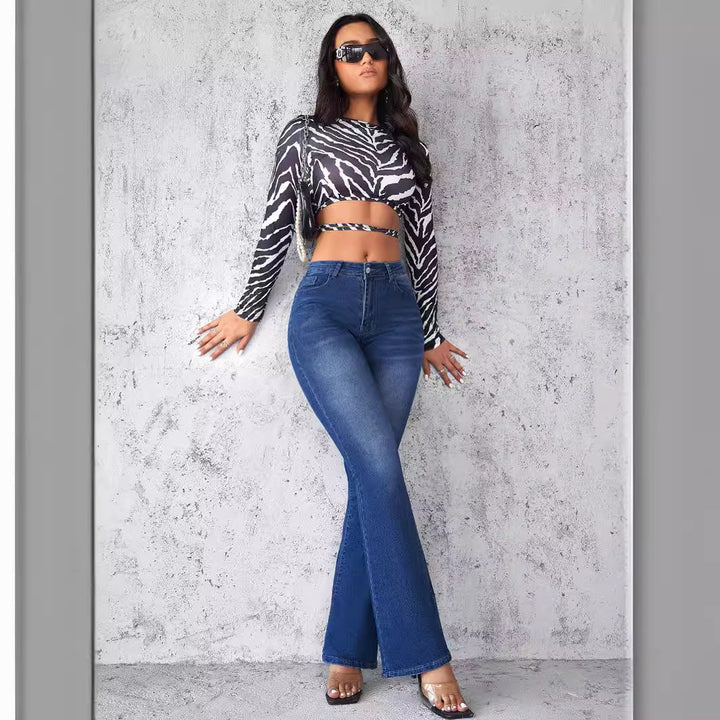 Damen figurbetonende Crop-Top mit langen Ärmeln und einzigartigem Design Drune