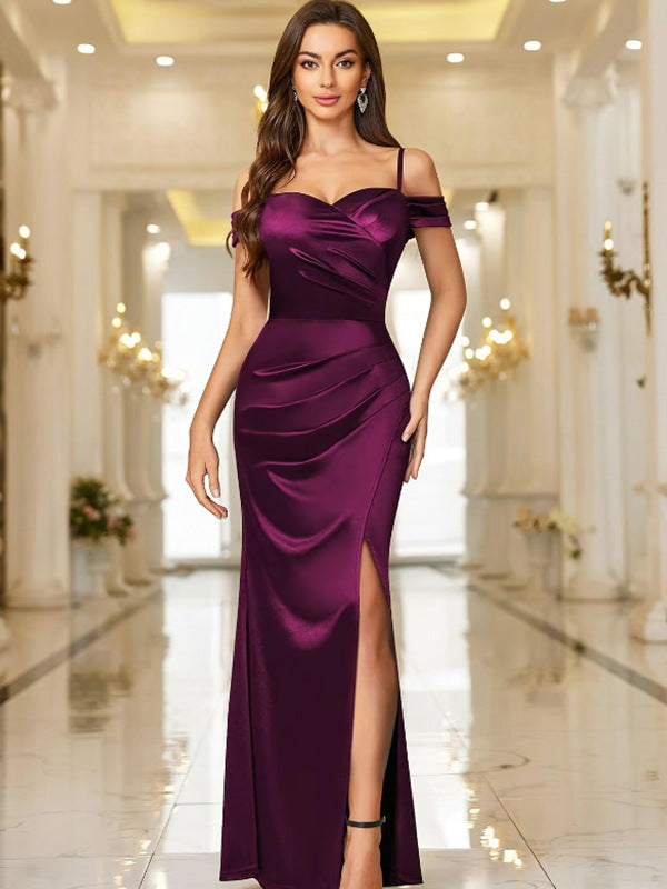 Damen Elegantes Maxikleid mit asymmetrischem Schnitt und Seitenschlitz Drune