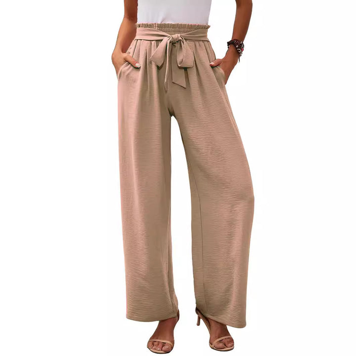 Damen Paperbag-Hose mit weitem Bein, elastischer Taille und Bindegürtel Drune
