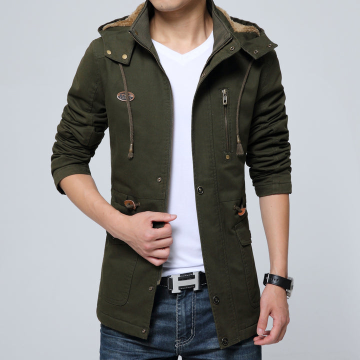 Herren leichter Utility-Parka mit Kapuze, Teddyfutter im Kragen und vertikaler Reißverschlusstasche Drune