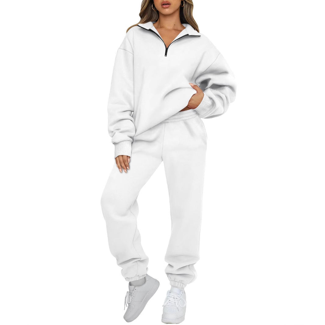 Damen nan Oversize Sweatshirt mit halbem Reißverschluss und Highwaist Jogginghose Set Drune