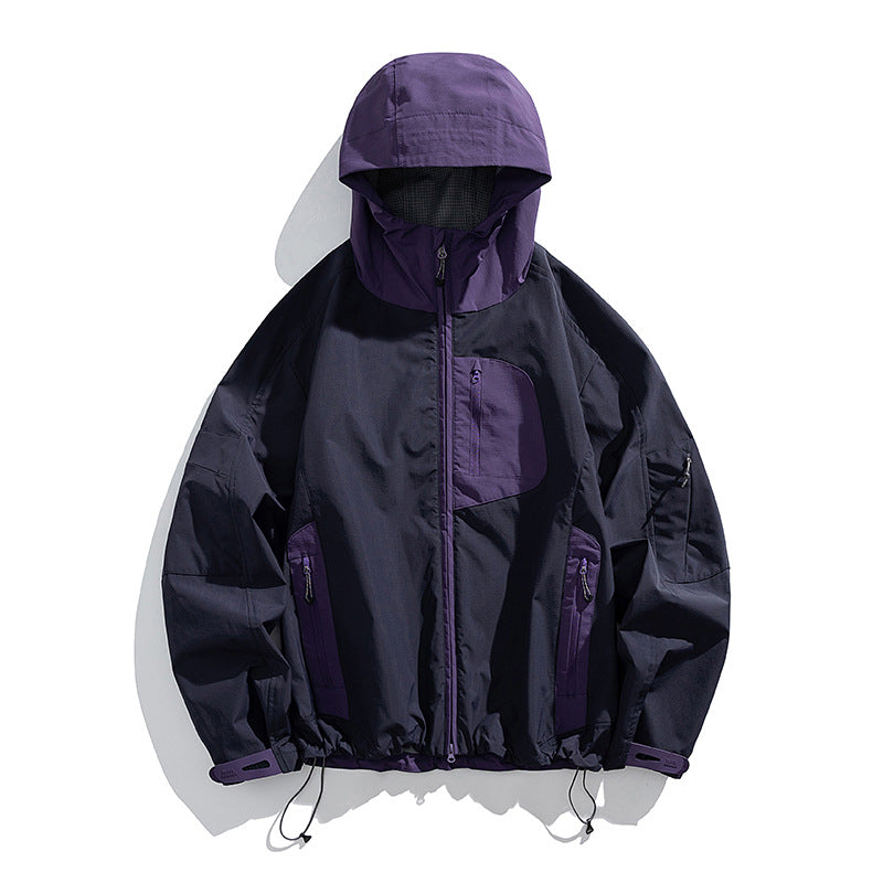 Herren technische wasserabweisende Outdoor-Softshell-Jacke mit Kapuze und verstellbarem Saum Drune