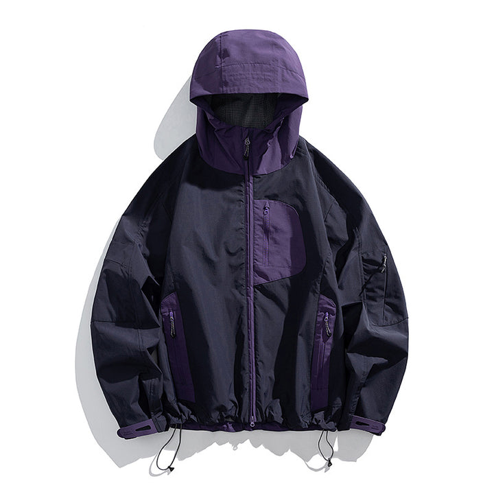 Herren technische wasserabweisende Outdoor-Softshell-Jacke mit Kapuze und verstellbarem Saum Drune