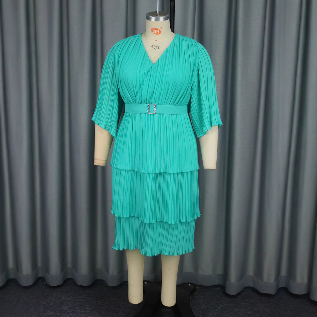Damen Plissiertes Maxikleid mit tailliertem Gürtel Drune