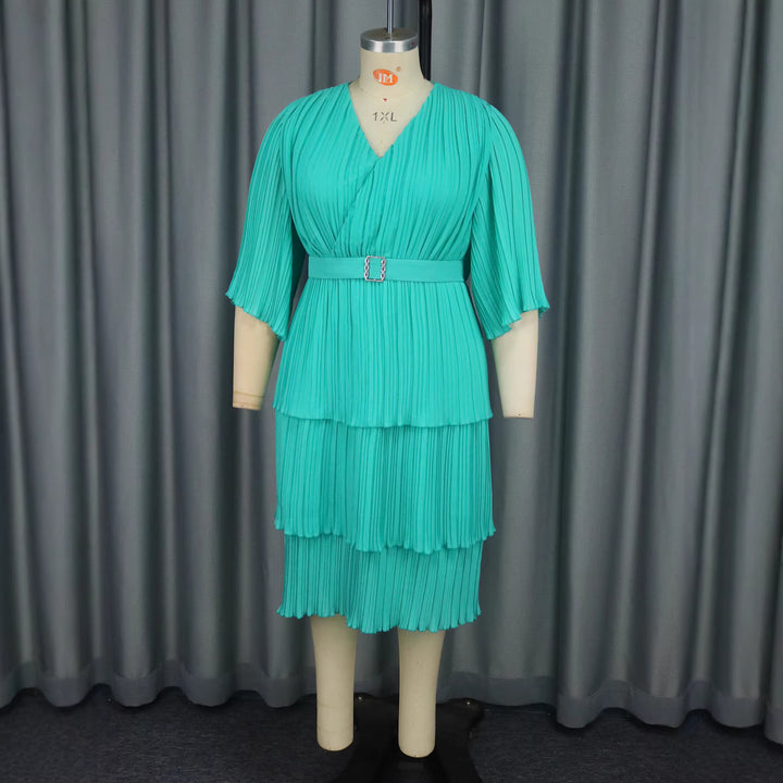 Damen Plissiertes Maxikleid mit tailliertem Gürtel Drune