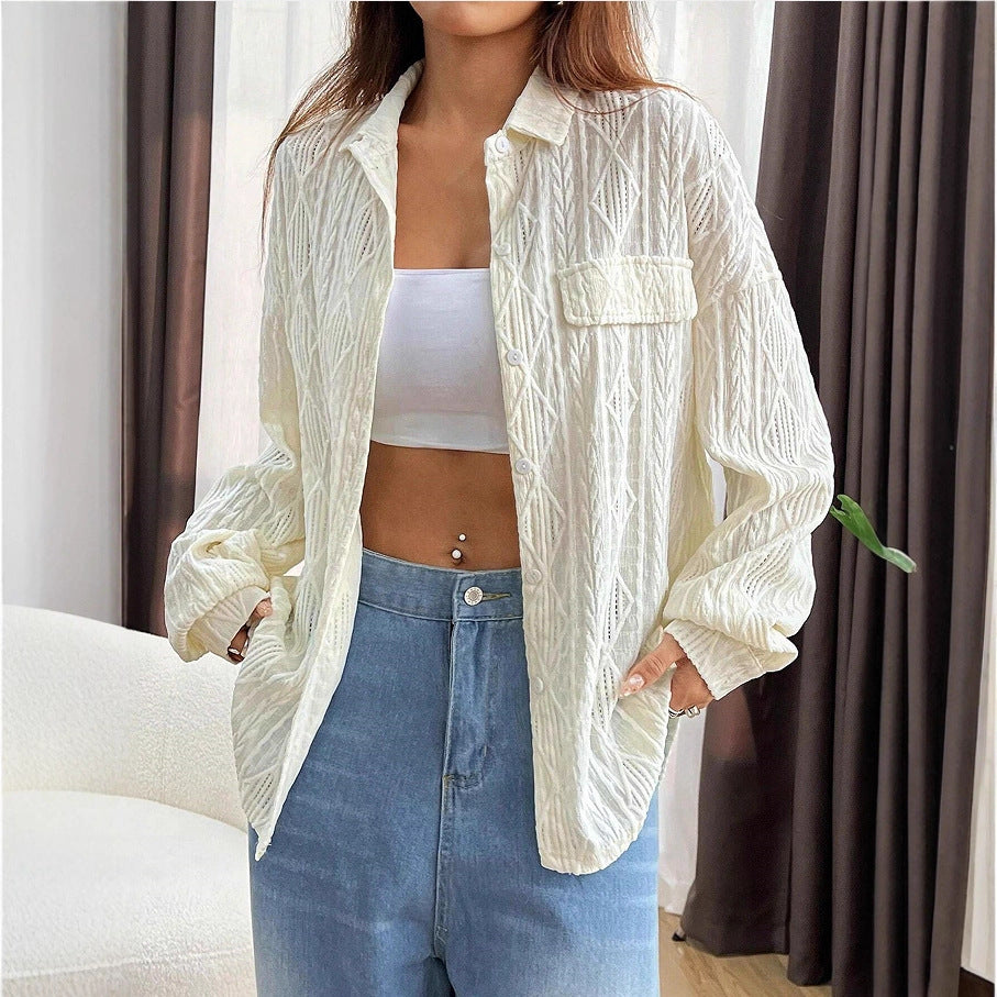 Damen lässige Bluse mit Jacquard-Muster Drune