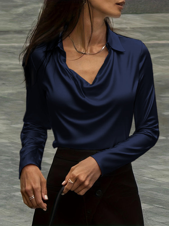 Damen Satinbluse mit Wasserfallkragen und Hemdkragen Drune