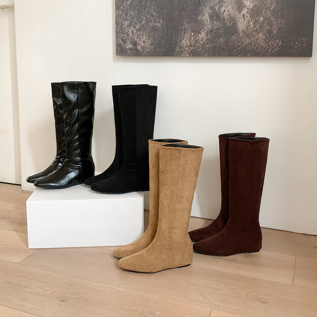 Damen Kniehohe Stiefel mit flacher Sohle und schlanker Schaftform Drune