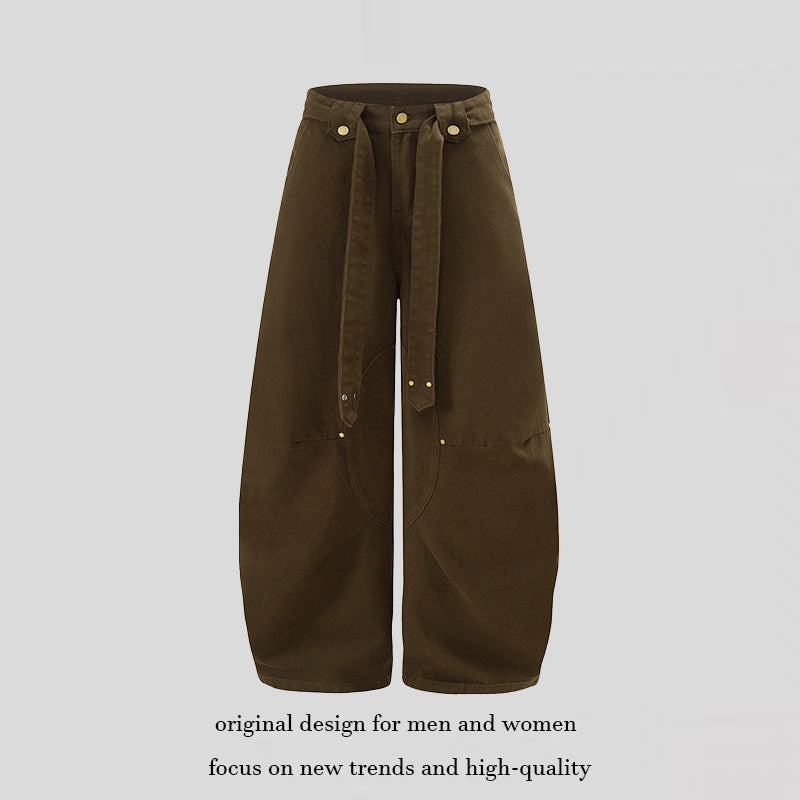 Damen Extraweite High‑Waist Palazzo‑Hose mit dekorativem Knie‑Patch, Bindegürtel und Culotte‑Schnitt Drune