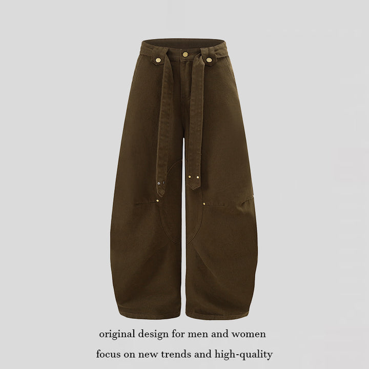 Damen Extraweite High‑Waist Palazzo‑Hose mit dekorativem Knie‑Patch, Bindegürtel und Culotte‑Schnitt Drune
