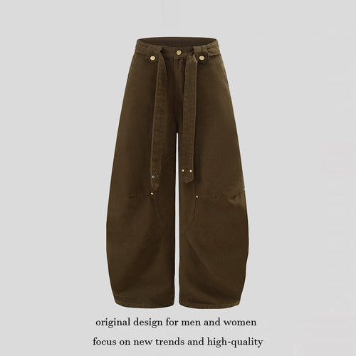 Damen Extraweite High‑Waist Palazzo‑Hose mit dekorativem Knie‑Patch, Bindegürtel und Culotte‑Schnitt Drune