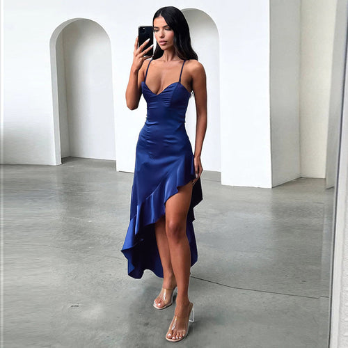 Damen Elegantes Abendkleid mit tiefem V-Ausschnitt und fließendem Rock Drune