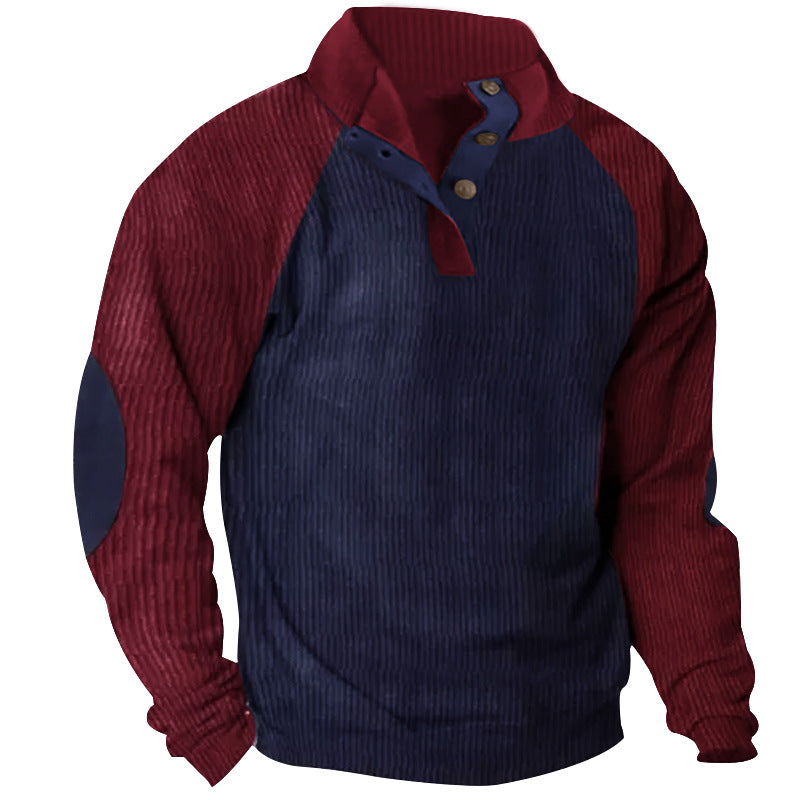 Herren nan strukturiertes Henley-Sweatshirt mit Stehkragen, Raglanärmeln und Ellbogenpatches Drune