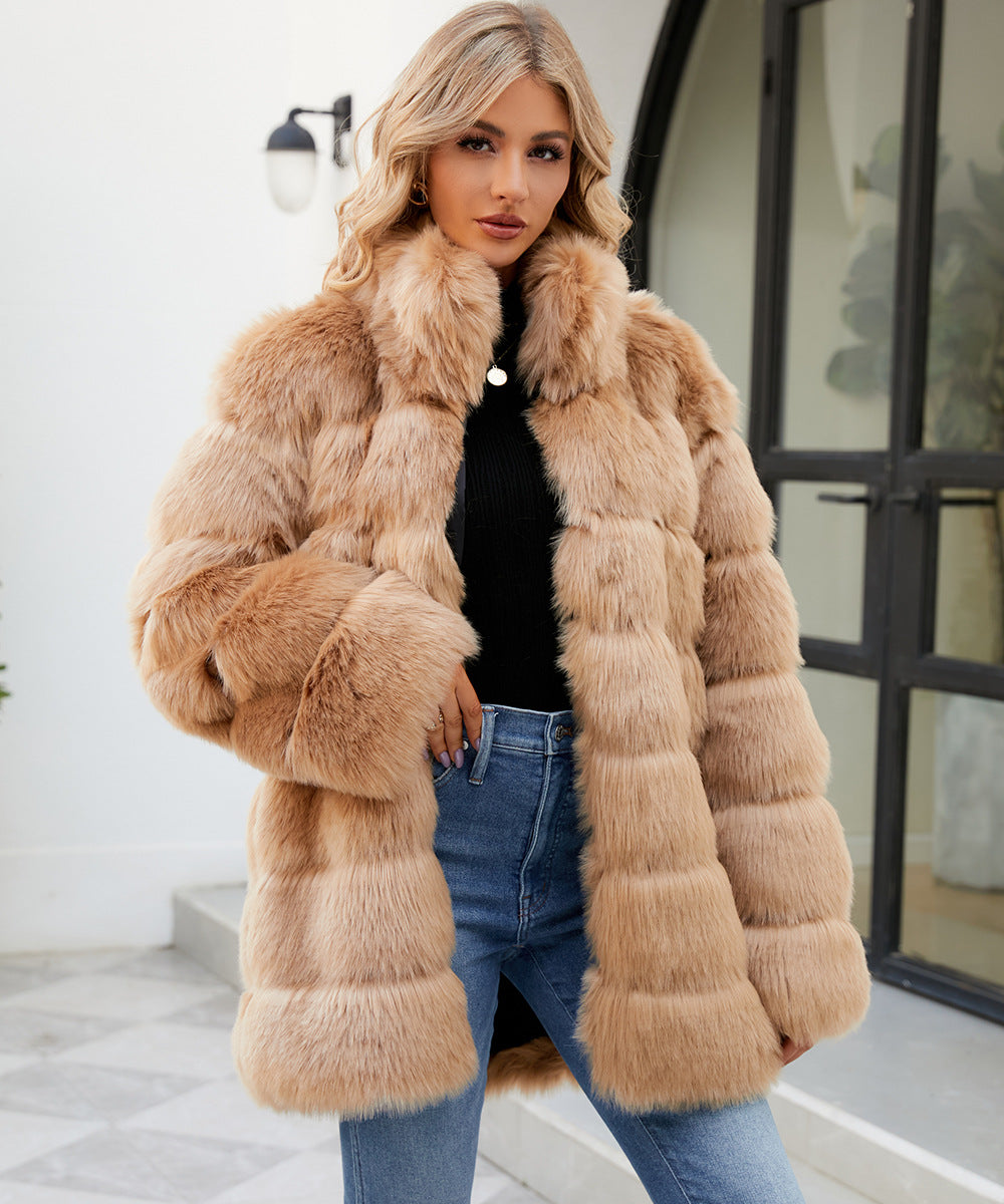 Damen Luxuriöse Kunstpelzjacke mit lockeren Ärmeln und voluminösem Schnitt Drune