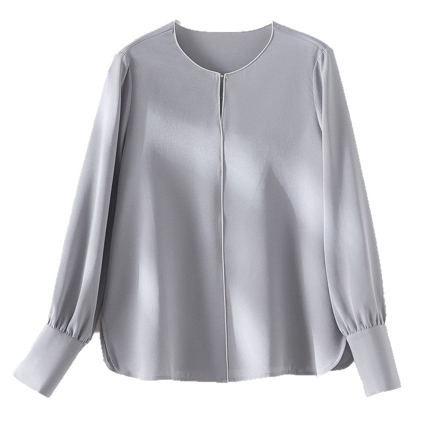 Damen Elegante seidenähnliche Bluse mit Kontrastpaspel und verlängerten Manschetten Drune