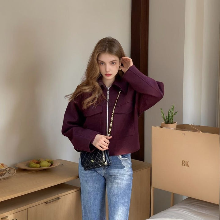 Damen lässige Overshirt-Jacke mit Taschen und Reißverschluss Drune