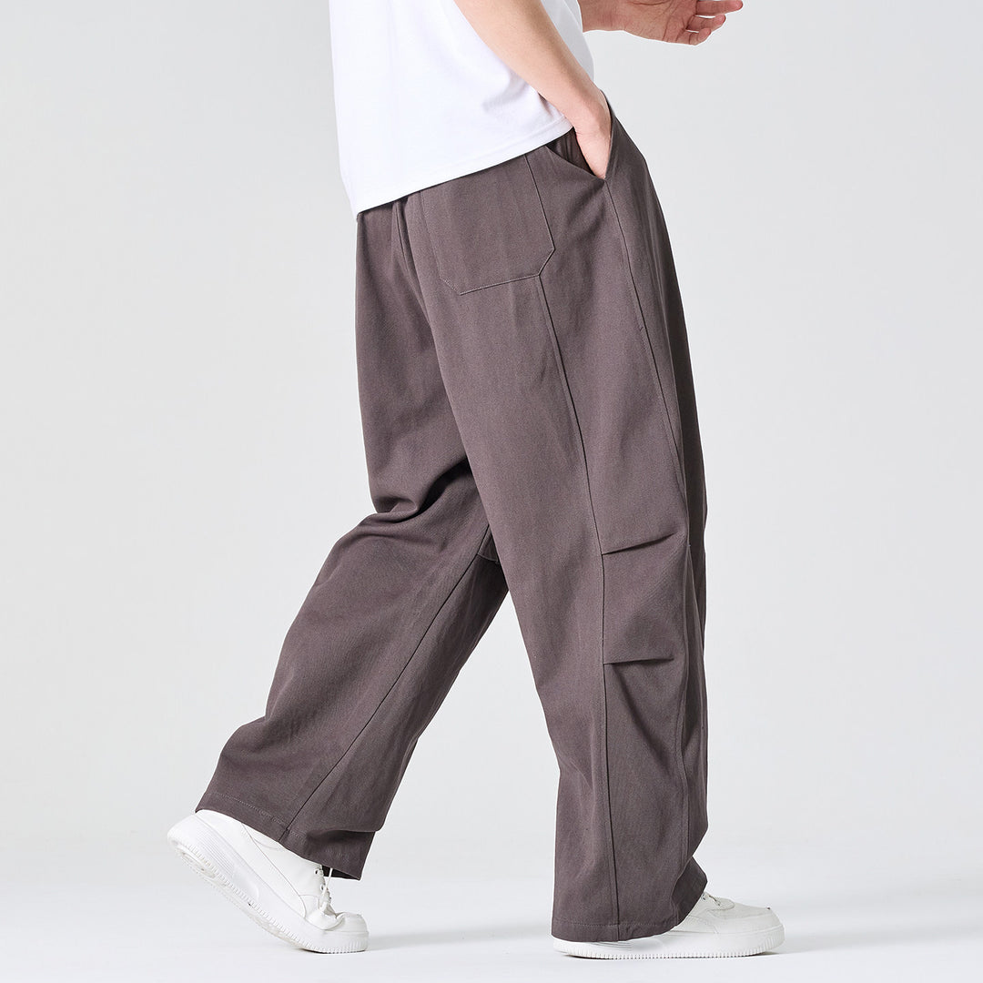 Herren Weite Relaxed-Fit Stoffhose mit Tunnelzug und Bundfalten Drune