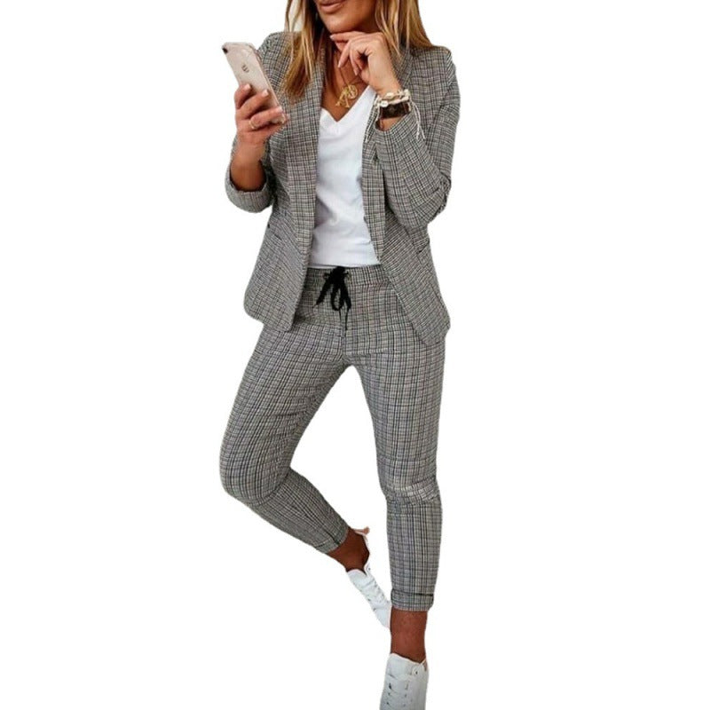 Damen elegantes Karomuster-Anzugset Drune